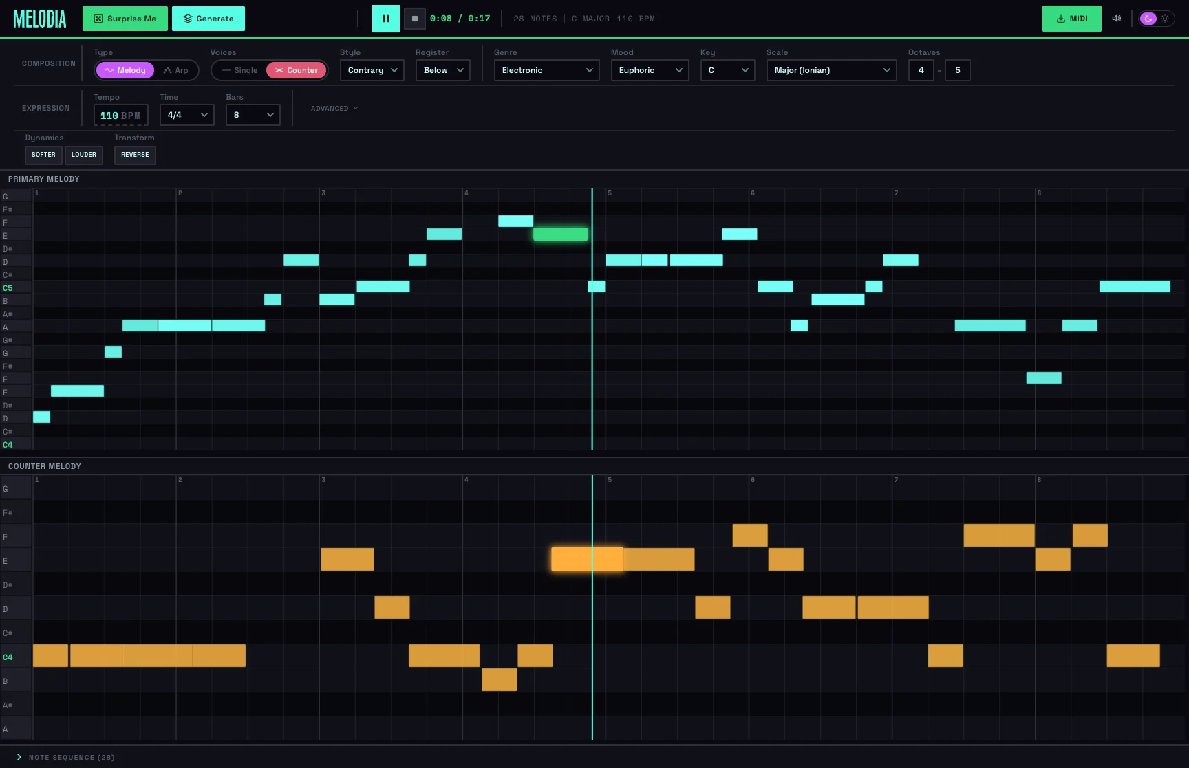Melodia — counter-melody voice